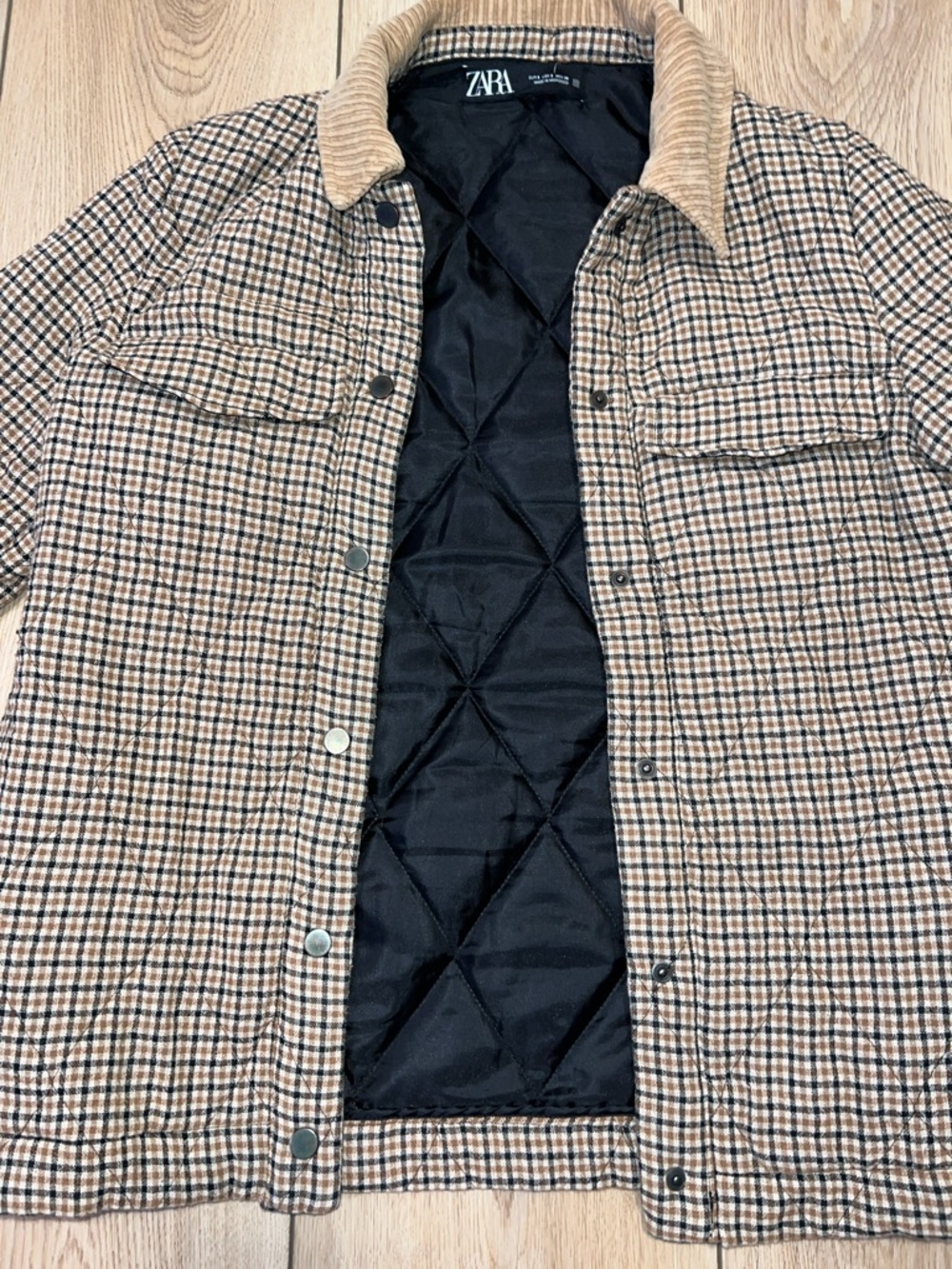 Zara Checked Shirt Jacket with Tan Corduroy Collar - Picture 13 of 16